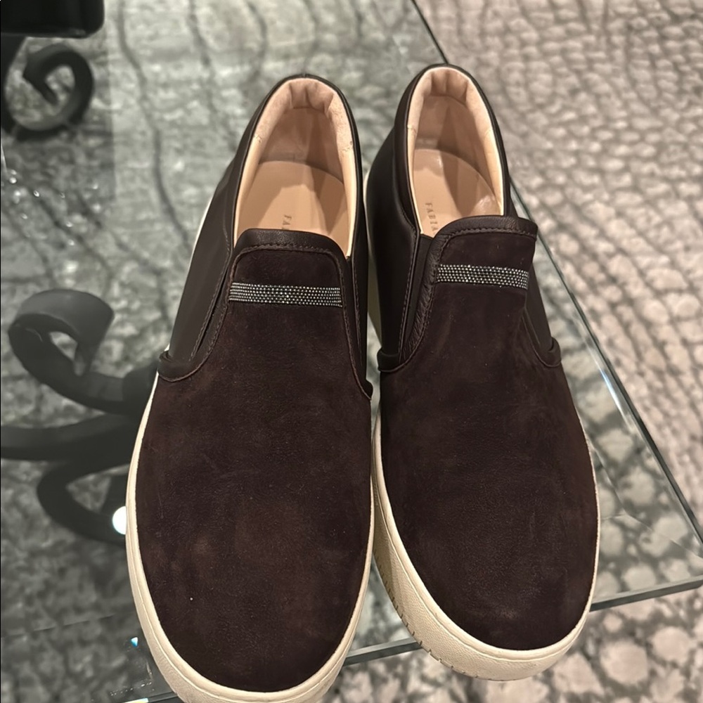 Brown Slip-On Flats with Textured Upper and White Sole